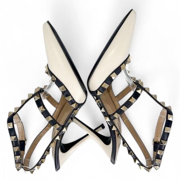 VALENTINO GARAVANI White Leather Caged Rockstud Pointed Toe Sanda… - Picture 5 of 10